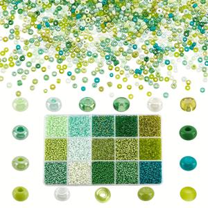 TEMU 7200개 유리 씨앗 비즈 - 2mm 그린 & 멀티컬러 (터키석, 라임, 민트) DIY 만들기용 미니 구형 비즈, 팔찌, 목걸이, 귀걸이, 안경 체인 - 보호 스타일 대량 공예 비즈