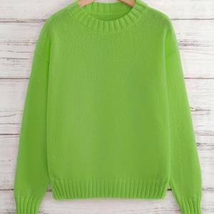 TEMU 여성용 우아한 긴팔 스웨터 - 소프트 그린 라운드넥 풀오버 스웨터, 일상복 및 포멀룩을 위한 포근한 가을/겨울 스웨터