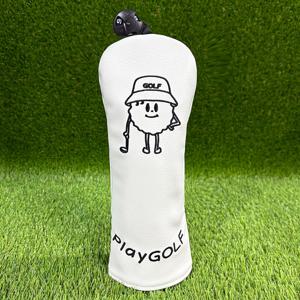 TEMU 귀여운 만화 캐릭터 프린트가 있는 골프 클럽 보호 커버 - 스크래치 방지 내구성 합성 소재, 다양한 모델 호환, 화이트/블랙, 클럽용 재미있는 골프 액세서리, 골프 클럽 액세서리, 재미있는 디자인, 스크래치 방지 커버