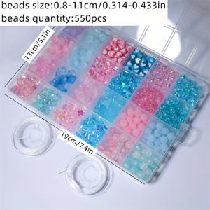 TEMU 55개 (24박스 세트) 하트, 별, 원형 & 꽃 모양 아크릴 비즈 키트 - 파스텔 & 터키석 색상 주얼리 만들기 재료, 탄성 실 & 라벨 트레이 박스 포함 DIY 공예, 팔찌, 목걸이, 키체인용 (사전 정리)