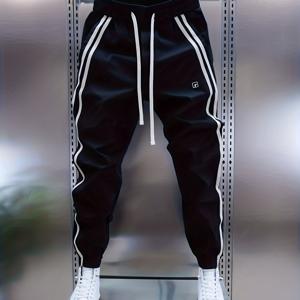 TEMU 남성 캐주얼 카고 바지 - 탄성 허리 밴드, 드로스트링 허리, 신축성 없는 원단, 레귤러 핏, 기하학적 패턴, 사계절 편안함, 하이킹 및 파티에 적합