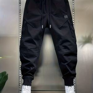 TEMU 남성용 헤비 듀티 카고 조거 팬츠 - 방풍 & 하이웨이스트 테이퍼드 레그, 드로스트링 허리, 올 시즌 아웃도어 하이킹 팬츠 (트레킹, 캠핑, 캠핑 장비용), 기하학적 패턴, 내구성 좋은 원단, 트레킹 장비, 캐주얼 스타일, 고품질 소재, 카고팬츠, 작용복 바지