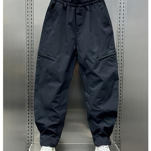 TEMU 남성용 헤비 듀티 작업 바지 - 드로스트링 허리 레그 카고 바지, 가벼운 폴리에스터 포멀 & 캐주얼 바지 (건설, 일상, 야외용) - 올 시즌 루즈핏 작업복 (블랙), 캐주얼 복장, 기능성 디자인