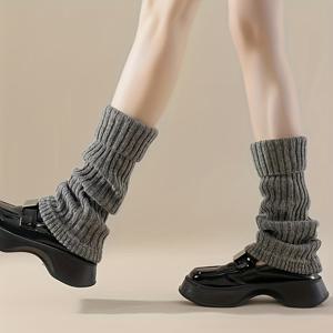 TEMU 가을 겨울용 두꺼운 방한 무릎 종아리 양말 1켤레, 장식 레그 디자인, 솔리드 패션 멀티스타일 방한 양말