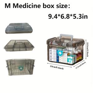 TEMU 대형 M-Box 보관함 - 이중 투명 방수 뚜껑 - 헤비듀티 구급상자 및 약품 정리함 - M 사이즈 차트 호환 (24x17.2x13.5cm) - 내구성 있는 처방약 보관용기