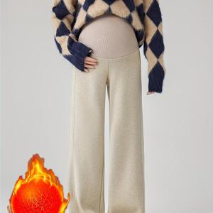 TEMU 여성용 겨울 마더워크 바지 - 두꺼운 따뜻한 하이웨이스트 복부 제어 바지, 조절 가능한 탄성 허리 & 와이드 레그 - / - 마더워크, 마더워크 의류, 임산부 의류