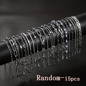 TEMU 15개 [랜덤] 여성 패션 스테인리스 스틸 팔찌, 우아한 럭셔리 주얼리 세트, 변색 없음, 데일리 착용 적합. 생일 선물
