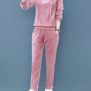 TEMU 여성 가을겨울 기모트레이닝복 상하의세트 후드맨투맨 조건팬츠 기모맨투맨 조거팬츠 데일리 캐주얼 루즈핏 폴리에스테르 트레이닝 투피스