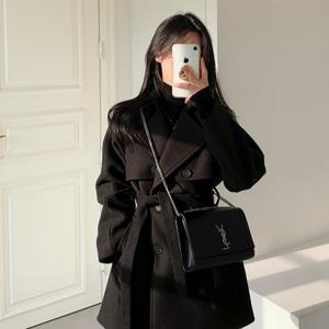 TEMU 한국식 시크 벨트 더블브레스트 프렌치 감성 스타일 코트 재킷 탑