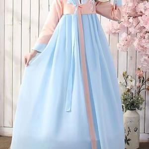 TEMU 여성 자수 장식 긴팔 부드러운 우아하고 무대공연 하객 한복 전통명절 결혼식 드레스 졸업사진 전통 사극 행사복 세트 슬림소녀 SLIM GIRL