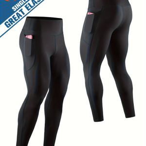 TEMU 남성용 빠른 건조 흡습 하이웨이스트 요가 팬츠 - 통기성 스트레치 레깅스 포켓 포함, 러닝, 농구, & 헬스 운동용, 사계절 타이트핏 액티브웨어, 워크아웃 레깅스, 스포츠 액티브웨어, 슬림 디자인, 수분 흡수 원단|필라테스복