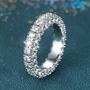 TEMU 우아한 삼중 줄 흰색 큐빅 지르코니아 영원 반지 - 여성용 고급 구리 약혼 반지, 결혼식 및 캐주얼 의상에 완벽함|반지