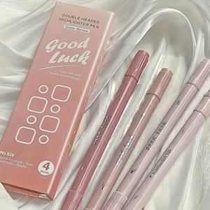 TEMU FUNFULL 양면 하이라이터 펜 4개 세트 - 듀얼 팁 무흘림, 수성 빠른 건조 잉크, 학교 및 사무용 선명한 핑크 색상