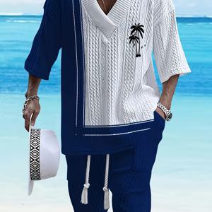 TEMU 스타 플라시쉬 OBM 2024 크로스보더 신제품 자카드 티셔츠 세트 독립 아마존 핫 아이템 자카드 반팔 티셔츠 세트