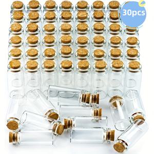TEMU 30개 미니 10ml 투명 유리병 코르크 스토퍼 포함 - DIY 공예, 결혼식 장식, 파티 선물에 이상적 | BPA 프리, 손세척 전용, 타원형 투명 병, 장식용 병
