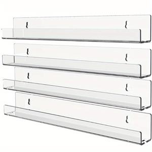 TEMU 2/4개 7인치 다기능 아크릴 잡지 및 책 선반 레코드 디스플레이 스탠드 선반 투명 벽걸이 레코드 거치대 플로팅 선반 레코드 앨범 주방 거실 수납 선반