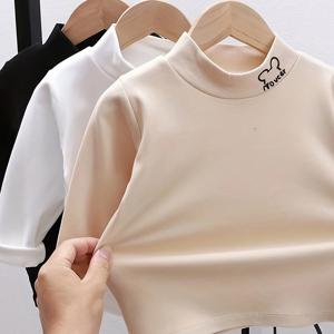 TEMU 3pcs 남아용 겨울 보온 베이스 레이어 셔츠 - 하이넥 긴팔 레이어링 탑, 따뜻한 스트레치 소재, 유아 및 어린이용 캐주얼 티셔츠 (남아 & 소년), 손세탁 가능, 놀이날 및 일상복 - 3