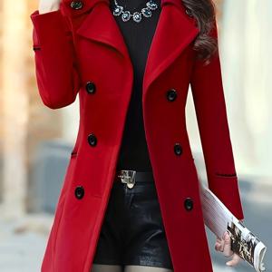 TEMU 가을 겨울 여성용 레드 슬림핏 롱 플리스 코트