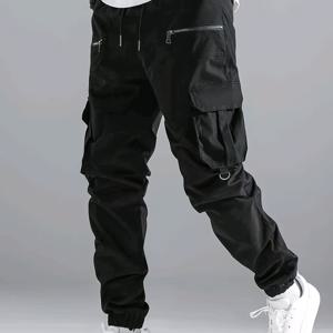 TEMU 남성 캐주얼 카고 바지 - 올리브 그린, 스트레치되지 않는 소재, 다중 포켓 디자인, 루즈핏, 올 시즌 착용, 캐주얼한 옷에 완벽