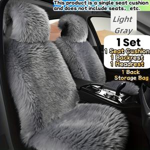 TEMU 3개 럭셔리 플러시 차량용 시트 커버 - 두꺼운 부드러운 인조 여우 털 전면 단일 시트 플러시 쿠션 세트 (뒤면 수납 가방 포함), 미끄럼 방지 내구성 원단, 범용 핏 겨울 따뜻한 보호 덮개 (운전석 및 뒷좌석용), 차량용 시트 커버