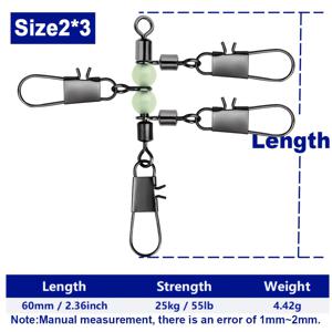 TEMU FishTrip 서핑 낚시용 3방향 스위블 T형 크로스 라인 스위벨과 글로우 비즈 10개 세트, 꼬임 방지 및 엉킴 예방