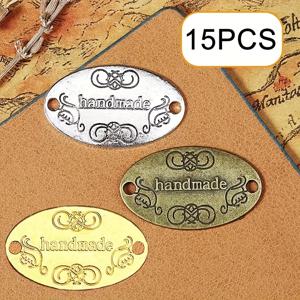 TEMU 15개 패키지 수제 금속 태그 오발 실버, 브론즈 수제 태그 더블 홀 DIY 의류 모자 레트로 합금 태그 수제 의류 액세서리, 의류, 모자, 가방, 수제 액세서리에 적합
