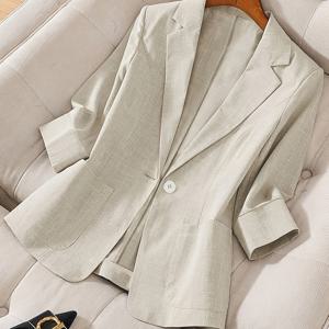 TEMU 여성용 캐주얼 재킷 - 중동 스타일 세 분의 소매, H-실루엣 소프트 핑크 단색, 기계 세탁 가능 가벼운 봄/여름 사무실 & 캐주얼 착용