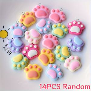TEMU 14pcs 컬러풀 매트 고양이 발 발린 귀걸이 및 열쇠장, 귀여운 만화 동물 장식, DIY 보석 만들기 액세서리, 레진 패ンデ트, 크래프팅, 크래프트 보석 만들기|재미있는 동물 디자인|내구성 있는 레진