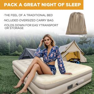 TEMU 내장형 충전식 전기 펌프가 있는 에어 매트리스 - 보관 가방, 인체공학적 지지력 및 간편한 설치가 가능한 튼튼한 PVC 에어 침대, 캠핑, 가정, 여행용 자가 팽창식 에어 매트리스, 수면용 에어 침대, 더블 고품질 에어 매트