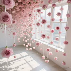 TEMU 21피스 핑크 장미 폭포 세트 (인조 장미 20개 + 투명 로프 1롤) - 웨딩 파티, 데이, 브라이덜 샤워, 생일 파티, 룸 데코용, 이벤트 스타일링,파티 장식품,인조 꽃 디자인,우아한 배치,내구성 있는 꽃잎,리얼리스틱 블룸,인공 장미 부케,인조 꽃,신부들