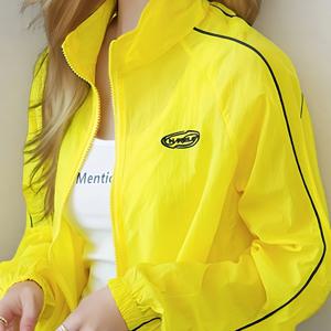 TEMU 여성용 라이트웨이트 재킷 - 밝은 옐로우 코트, 지퍼 프론트 클로저, 세탁기 사용 가능한 스프링/가을/여름용 비신축 아우터웨어, 데일리 & 포멀룩, 쉬운 관리 캐주얼 시크 패션, 탄력 있는 커프 디자인