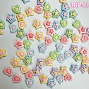 TEMU 30개 파스텔 마카롱 컬러 하트 & 별 모양 플랫 바닥 장식 - DIY 공예, 스크랩북, 폰 케이스, 헤어 클립용 - 비독성 & 쉬운 적용, 초보자와 전문가 모두에게 완벽한 창의적인 프로젝트, 광택 레진, 카와이아이 스타일, 내구성 있는 매력, 수제 액세서리, 공예 애호가를 위한 장식품
