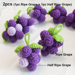 TEMU 2개 손수 제작된 크로셰 그라페 과일 장식품 - 보라색 니트 매달린 장식품, 녹색 잎이 달린 인공 크로셰 과일, 농가 결혼식 장식용으로 이상적, 열쇠고리 장식품, 야외 테이블 센터피스, 집, 자동차 장식품, 여성, 소녀, 어머니 선물