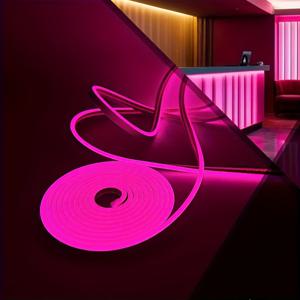TEMU 1개 핑크 USB LED 네온 라이트 스트립 - 플러그 & 플레이 핑크 글로우, 유연한 RGB-프리 (화이트/컬러 체인지 없음) - 케이블 프리 설치, 침실, 파티, 데코, DIY 분위기 조명용 USB 플러그 (디머 없음)