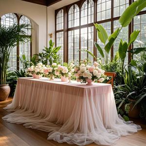 TEMU 1개 파티 테이블보, 대형 직사각형 야외 웨딩 화이트 가우즈 테이블커버, 투명 메쉬 테이블 커버, 결혼식 장소 장식, 연회 축제, 생일파티, 수확절, 할로윈 정원 , 크리스마스용