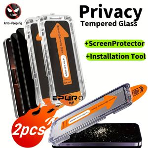 TEMU 이프로 2개 세트 프라이버시 강화유리 스크린 보호필름, 아이폰 15 프로 맥스/16 프로 맥스/16/16e/15/14/13/13 프로/12/11용, 안티스파이, 엿보기 방지, 자동 먼지 제거 키트, 원클릭 설치, 내구성 강화, 광택 표면, 비밀 보장