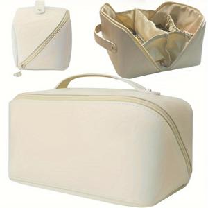 TEMU 여성용 TSA 승인 대용량 확장형 여행 정리 가방 - 지퍼 수납 파스텔 핑크 디자인, 체비론 패턴, 튼튼한 손잡이, 메이크업 & 화장품 파우치, 헬스 및 출장 여행용, 휴가용 여행 세면도구 가방