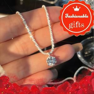 TEMU 라인스톤 목걸이, S925 실버 도금 봄/여름 니치 럭셔리 우아한 다용도 목걸이, 사계절 선물용