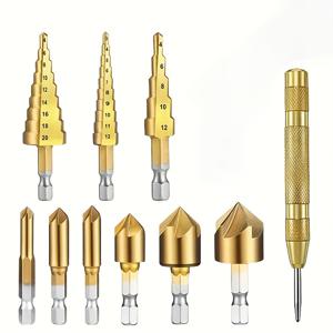 TEMU 헤비듀티 스테인리스 드릴 비트 세트 - 프로페셔널 목공 및 금속 작업 키트, 타워 드릴, 센터 펀치, 삼날 드릴, 다섯 날 카운터보어, 정밀 측정 마크 포함 - 캐빈트리 제작, 가구 만들기, 기계 공사용 - 초보자와 전문가에게 이상적