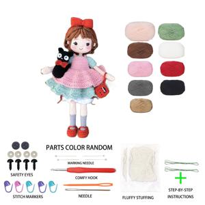 TEMU 1개 블랙캣걸과 빗자루 아미구루미 크로셰 키트, 초보자용 DIY 공예재료팩 (뜨개질 도구와 영어 기본 수업서포함). 열쇠고리/장식품으로 적합한 차량액세서리 - 생일, 발렌타인데이, 할로윈, 크리스마스, 부활절, 어버이날에 가족이나 친구에게 주기 완벽한 선물(제작된 상품이 아님), 수제 장식, 환상적인 디자인, 실소재, Stepbystep 매뉴얼