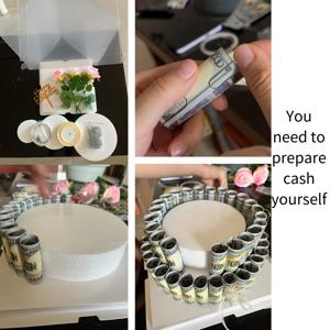 TEMU DIY 3단 캐시 케이크 선물 상자 - 투명 플라스틱 골드 리본 & 꽃 디자인, 그녀를 위한 재미있는 생일 선물, 선물 태그 포함, 특별한 날에 완벽, 우아한 , 장식 리본 액센트