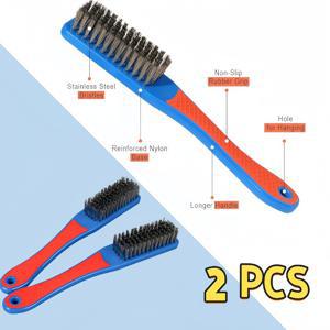 TEMU 2팩 청소용 와이어 브러시, 플라스틱 손잡이가 있는 가정용 주방 스틸 울 스크러버, 콘크리트 및 철제 조리기구의 녹 제거 및 페인트 제거용