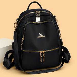 TEMU 여성용 대용량 멀티컴파트먼트 백팩 - 헤비듀티 나일론 학교 백팩, 골드톤 하드웨어, 조절 가능한 패딩 스트랩 & 골드톤 하드웨어, 지퍼 클로저, 골드톤 하드웨어 & 블랙 텍스처 - 가벼운 여행용 백팩, 업무, 일상 출퇴근용 - 우아하고 기능성 여성용 백팩, 안감 & 골드톤 하드웨어, 스타일리시하고 내구성 있는 디자인, 여성용 백팩,남성용 백팩