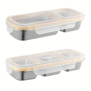 TEMU 2팩 긴 직사각형 벤토 박스 - 누수 방지 뚜껑 포함, 304 스테인리스 스틸 전자레인지 및 식기세척기 사용 가능 음식 보관 용기, 학교/직장/캠핑/여행용 재사용 가능한 도시락 상자 - 내구성 있는 주방 정리함, 남은 음식 & 남은 음식용, 현대적인 도시락 상자, 쉬운 세척 소재, 캠핑 필수품, 컴팩트 디자인, 고품질 제작, 사무직 종사자용