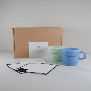 [수이브] [셋트/선물포장] 머그컵+컵받침 (2P SET) 250ml 해피 러브 레터링 밀크글라스 머그잔