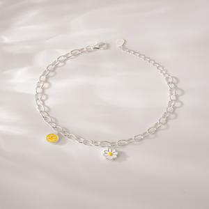 [쥬넬] Silver925 러블리 데이지 포인트 스마일 봄 체인 은 팔찌