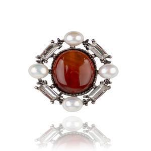 [어거스트 앨리스] 앤틱 커넬리언 원석 담수진주 브로치