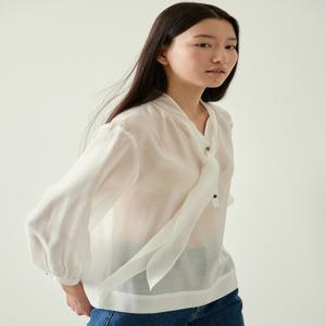 [블랭크공삼] 텐셀 버튼 타이 블라우스 (화이트)