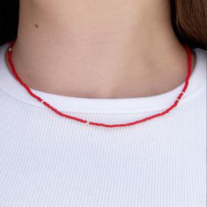 [리엔느와르] Red Beads Silver Ball Necklace