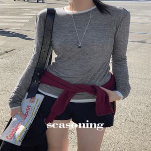[MADE/오늘출발]시즈닝 데일리 텐셀 레이어드 티셔츠 (S-L/데일리룩/데이트룩/기본티/이너티/레이어드티/이너티/티셔츠)